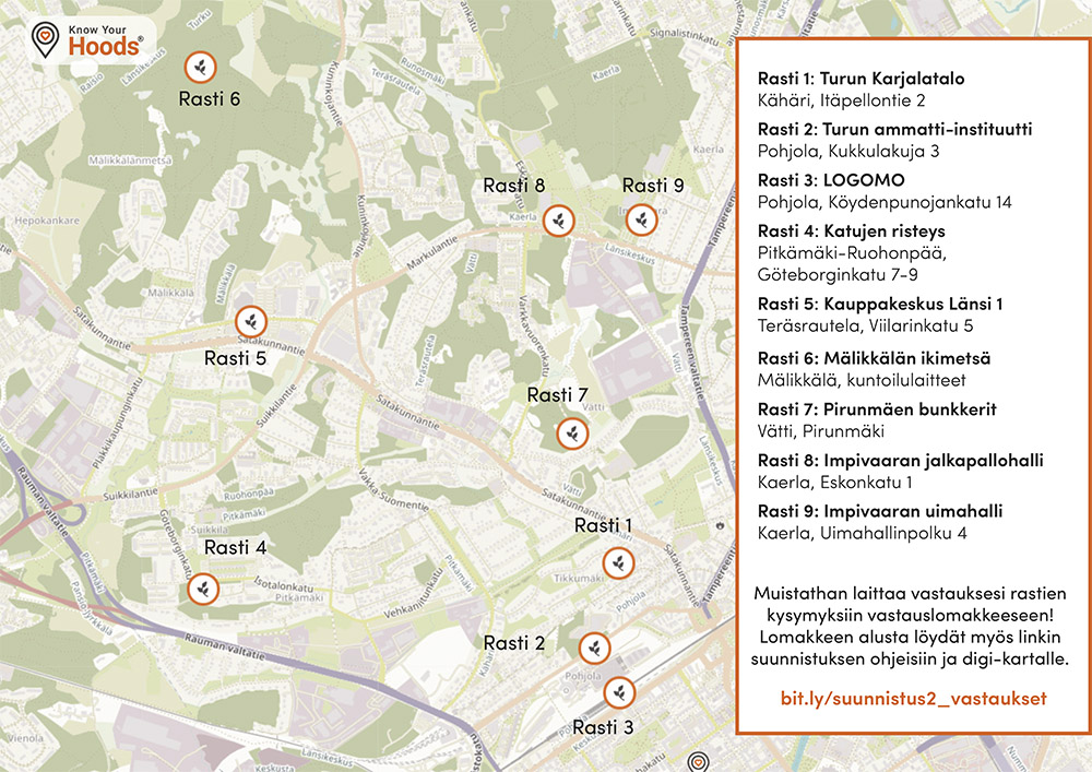 Turun naapurustosuunnistuksen kartta ja rastit