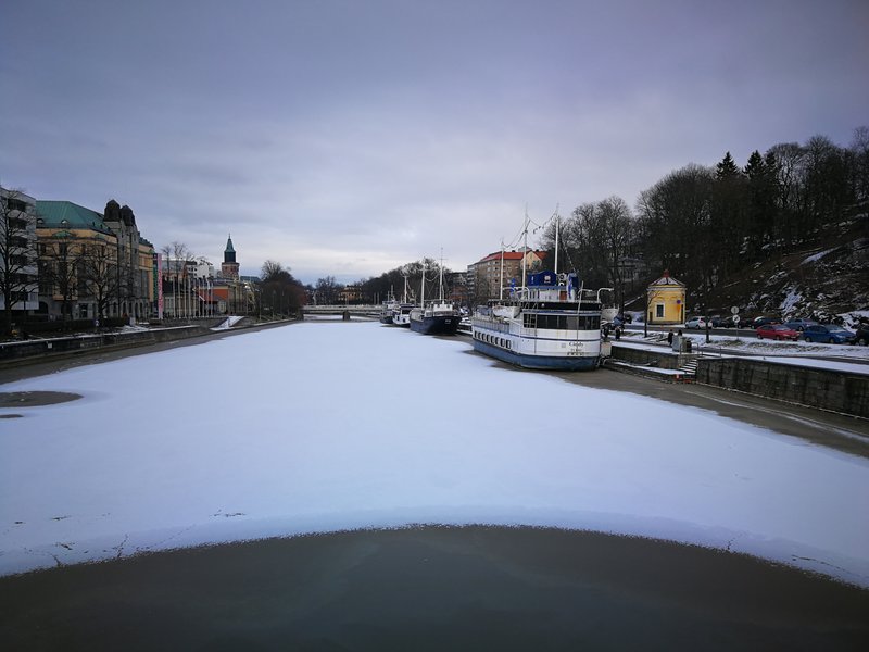 View to Aura River in Turku in winter