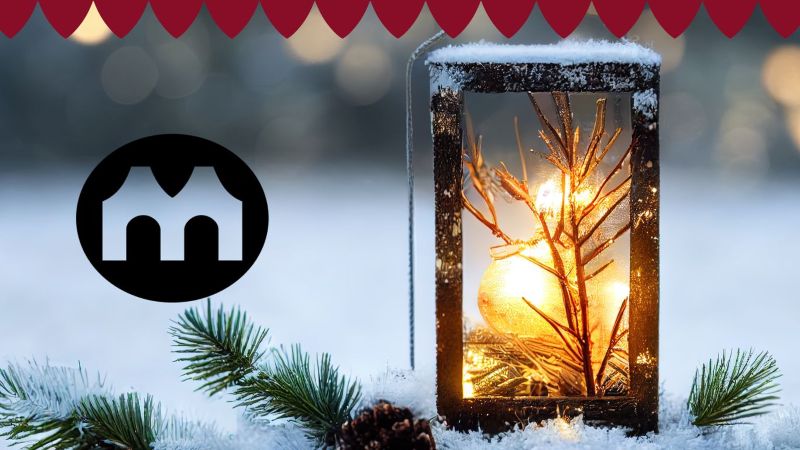 Valaistu lyhty ja Maskun kunnan logo.